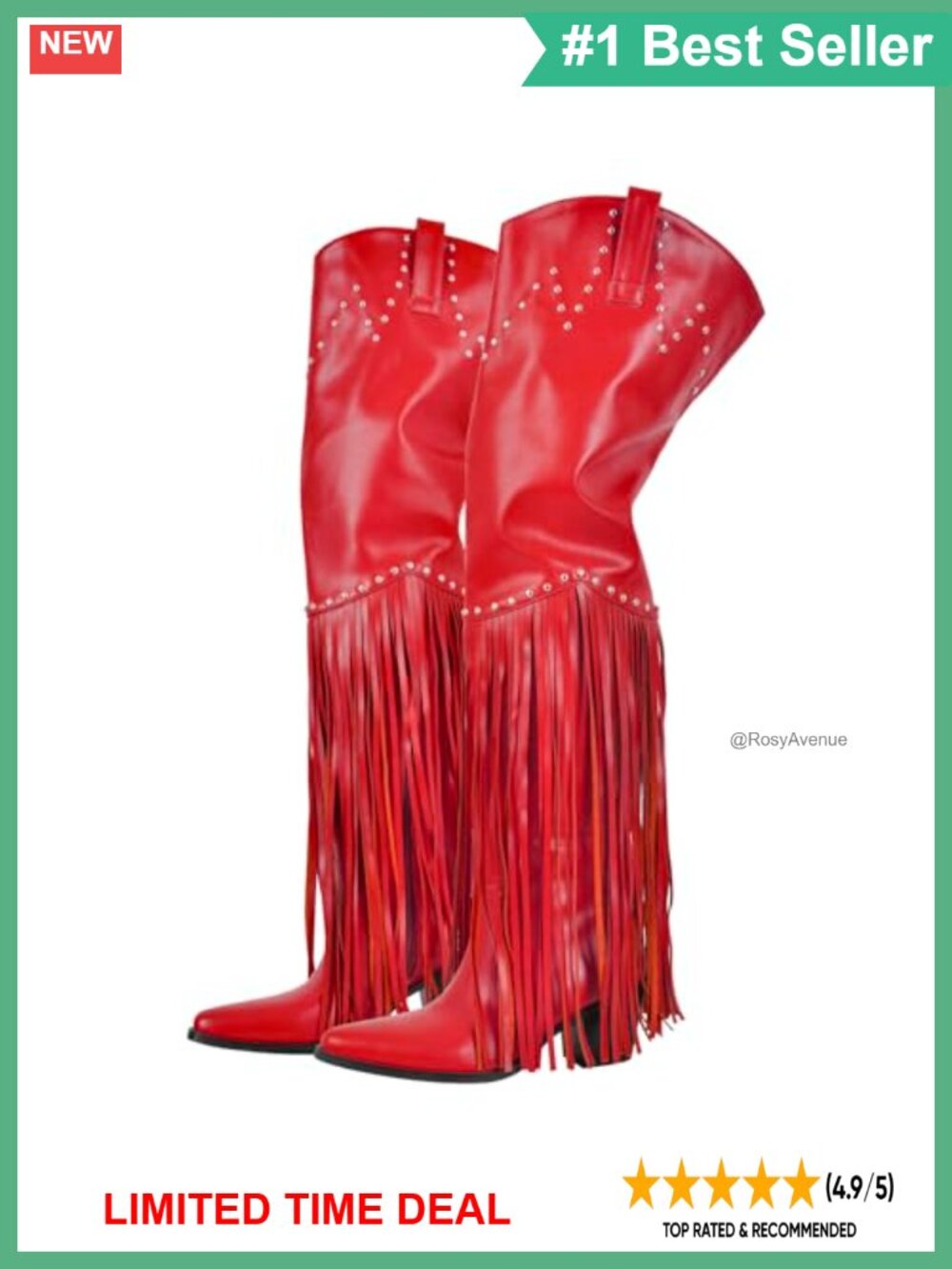 Faux Leather Thigh High Western Cowboy Boots Fringe Over Knee